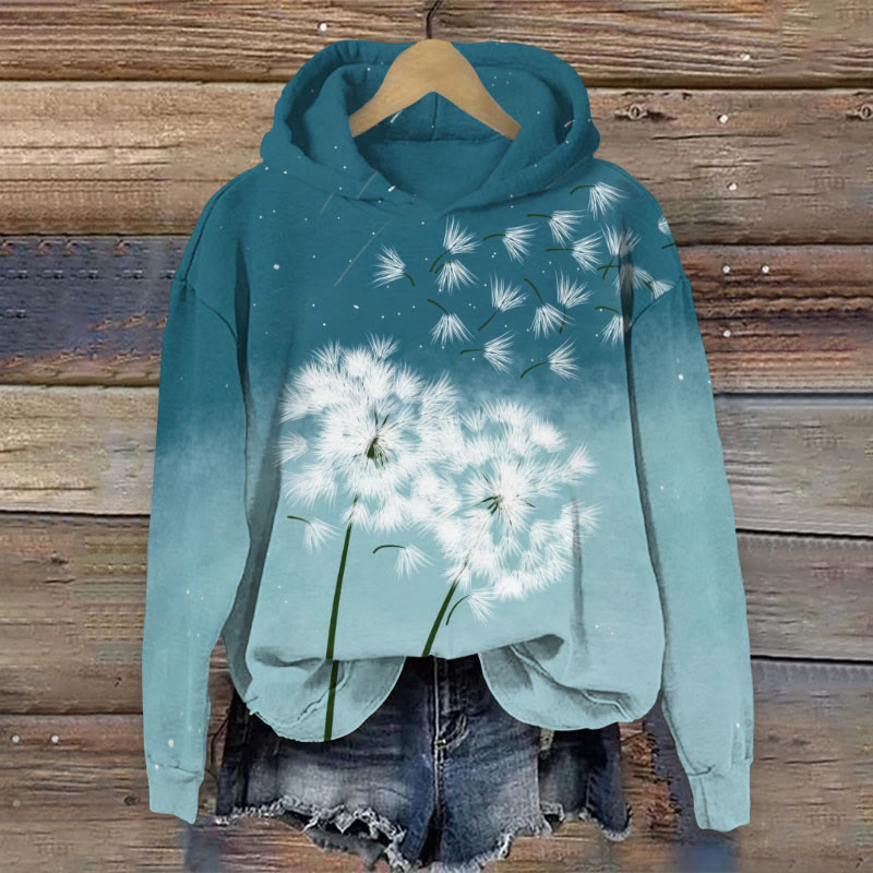 Starry Sky And Dandelion Art  Print Long Sleeve Hoodie - Blue - US44-46(8XL) - image 1