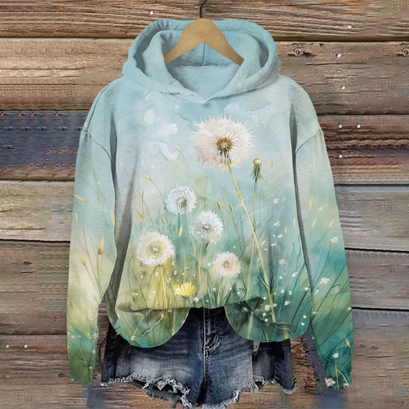 Fresh Watercolor Dandelion Art   Print Long Sleeve Hoodie - Light Blue - US44-46(8XL) - image 1