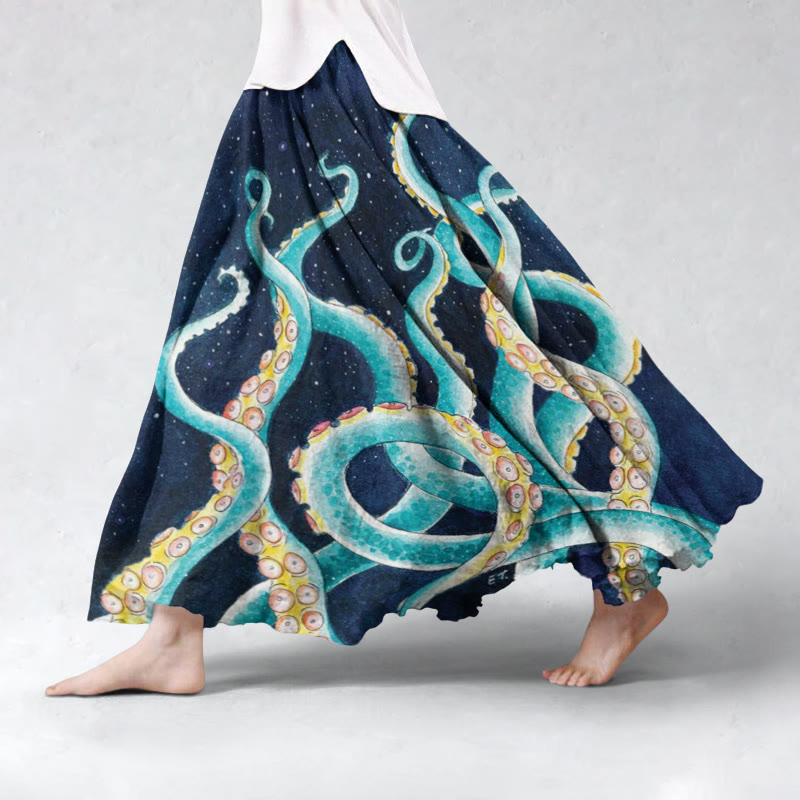 Octopus Tentacles Patchwork Starry Sky Skirt - Blue - 5XL - image 1