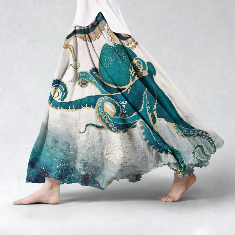 Psychedelic Seascape Octopus Skirt - Lake Blue - 5XL - image 1