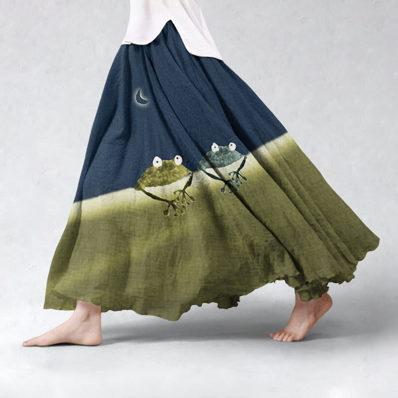 Simple Frog Color Block Skirt - Dark Blue - 5XL - image 1
