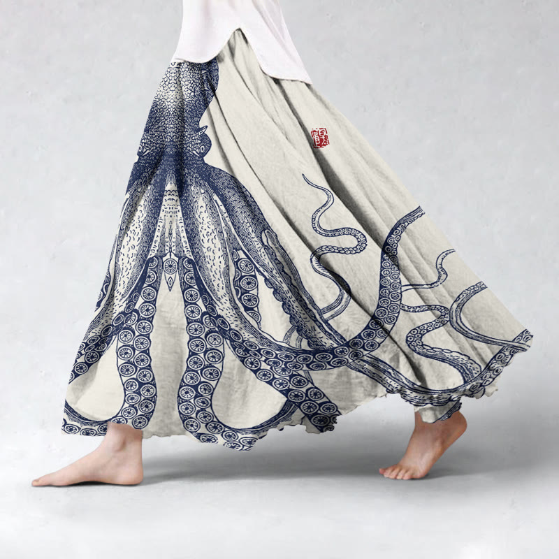 Japanese Art Octopus Casual Skirt - Apricot - 5XL - image 1