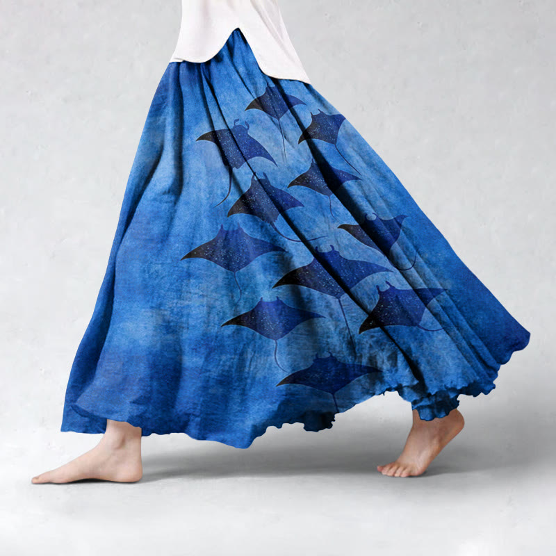 Vintage Manta Ray Art Print Skirt - Dark Blue - 5XL - image 2