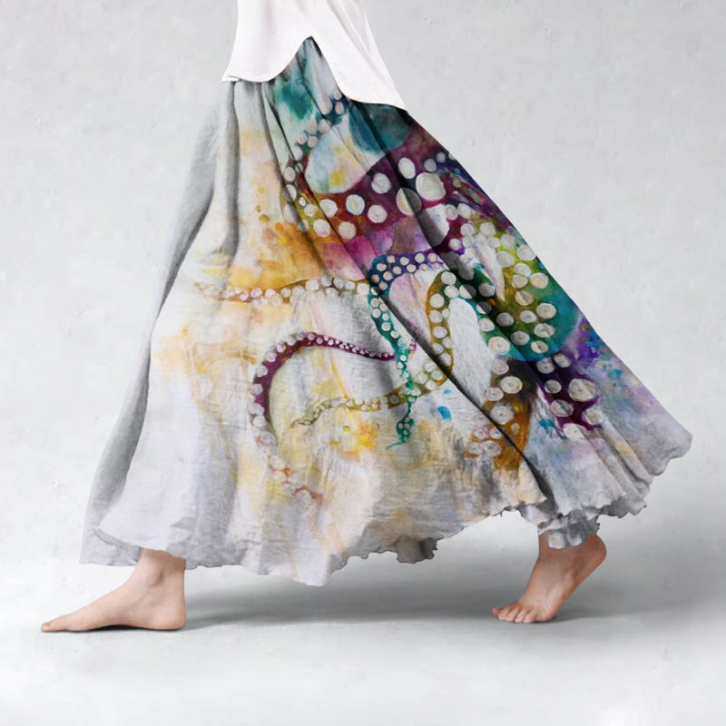 Watercolor Ombre Octopus Skirt - White - 5XL - image 1