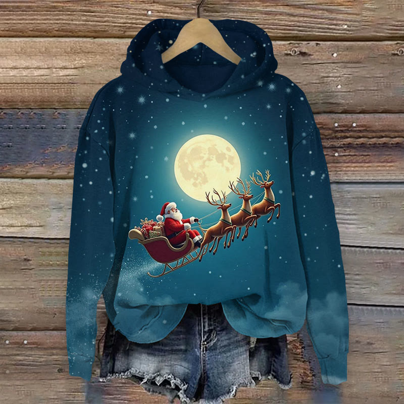 Santa Claus  Print Long Sleeve Hoodie - Dark Blue - US44-46(8XL) - image 1
