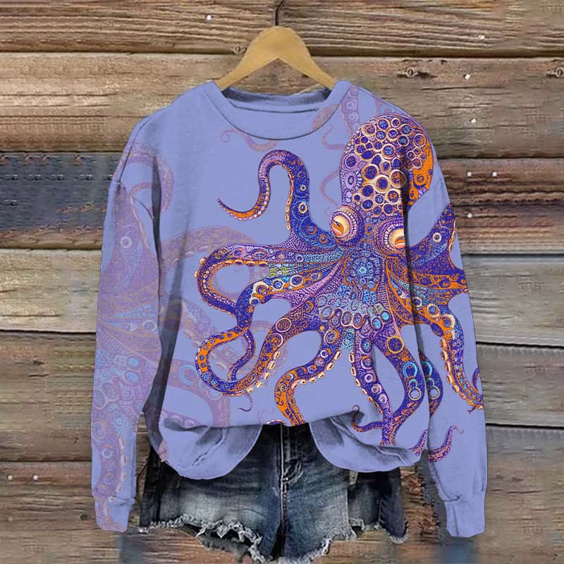 Unique Exquisite Octopus Pattern Art Print Casual Sweatshirt - Light Purple - 5XL - image 1