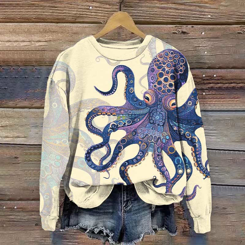 Unique Exquisite Octopus Pattern Art Print Casual Sweatshirt - Apricot - 5XL - image 2
