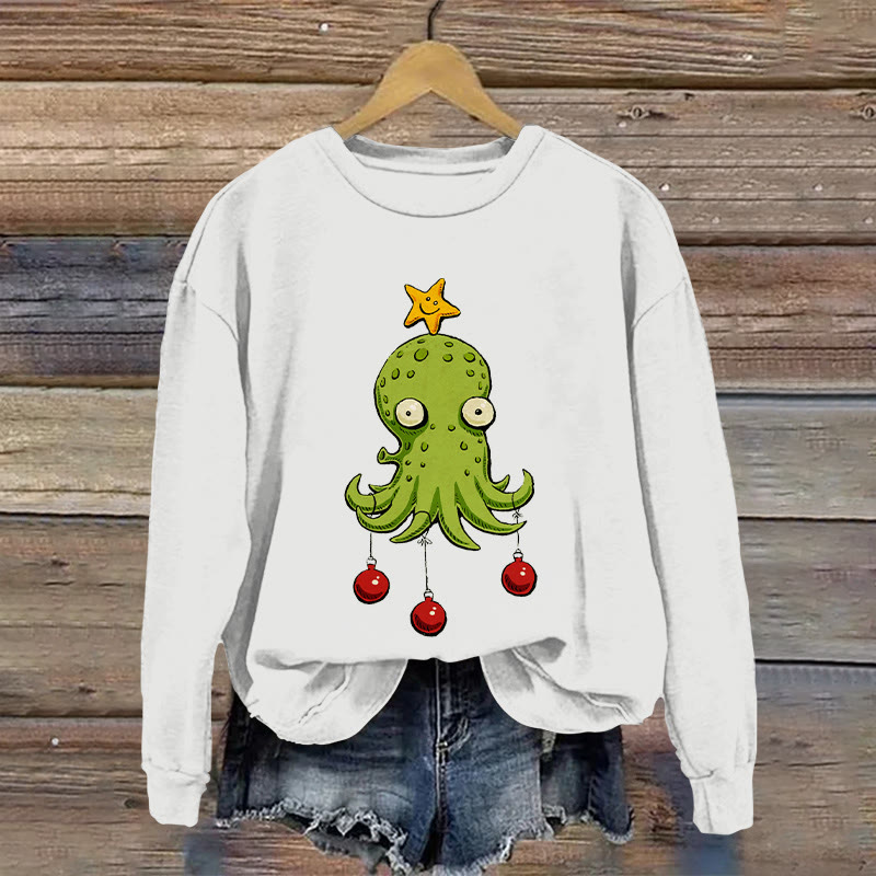 Fun LED Octopus Pattern Print Long Sleeve Sweatshirt - White - US16-18(2XL) - image 1