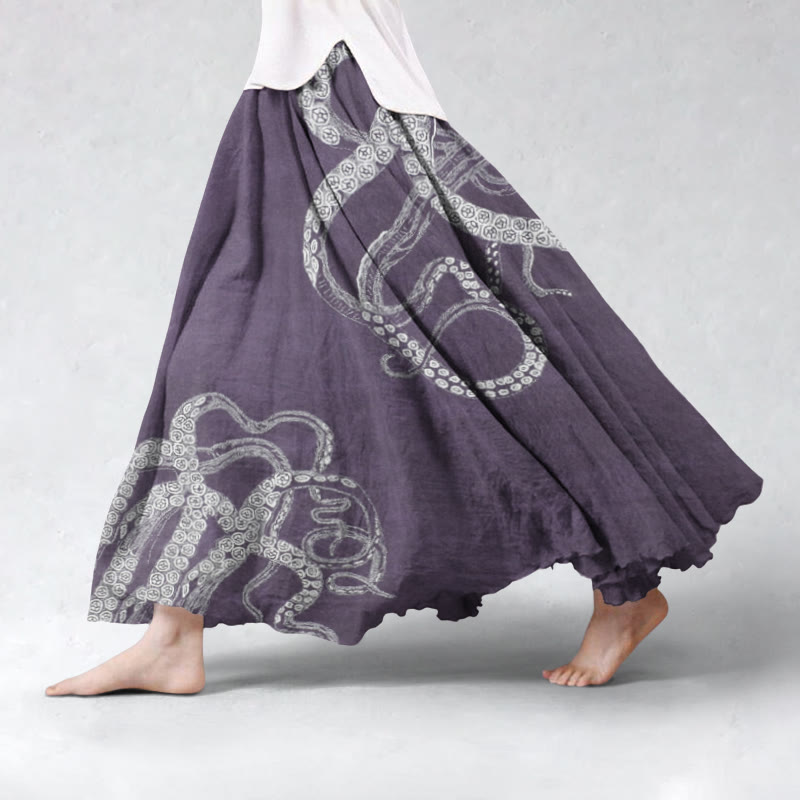 Retro Creative Art Octopus Pattern Print Skirt - Purple - 5XL - image 5
