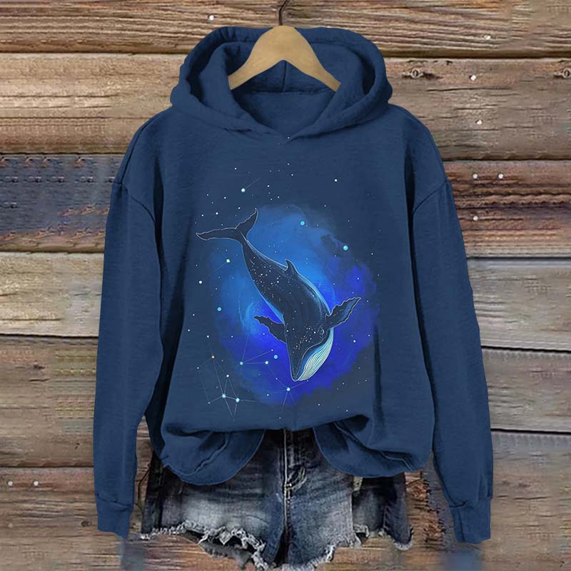 Lonely Whale On The Planet Pattern Art Print Long Sleeve Hoodie - Blue - US44-46(8XL) - image 1