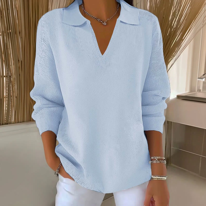 Women's Casual Solid Color Collared Long Sleeved Sweater - Blue - 5XL - image 1