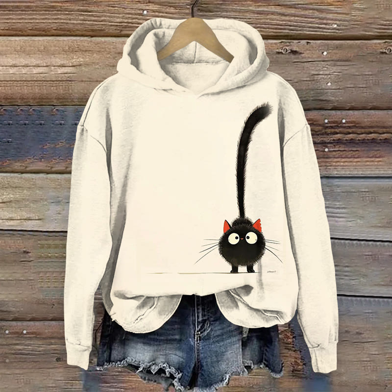 Cute Cat Print Pattern Print Long Sleeve Hoodie - Apricot - US44-46(8XL) - image 1