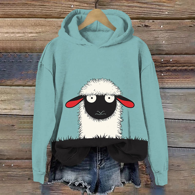 Women's Cute Animal Sheep Art Print Long-Sleeve Hoodie - Blue - US44-46(8XL) - image 1