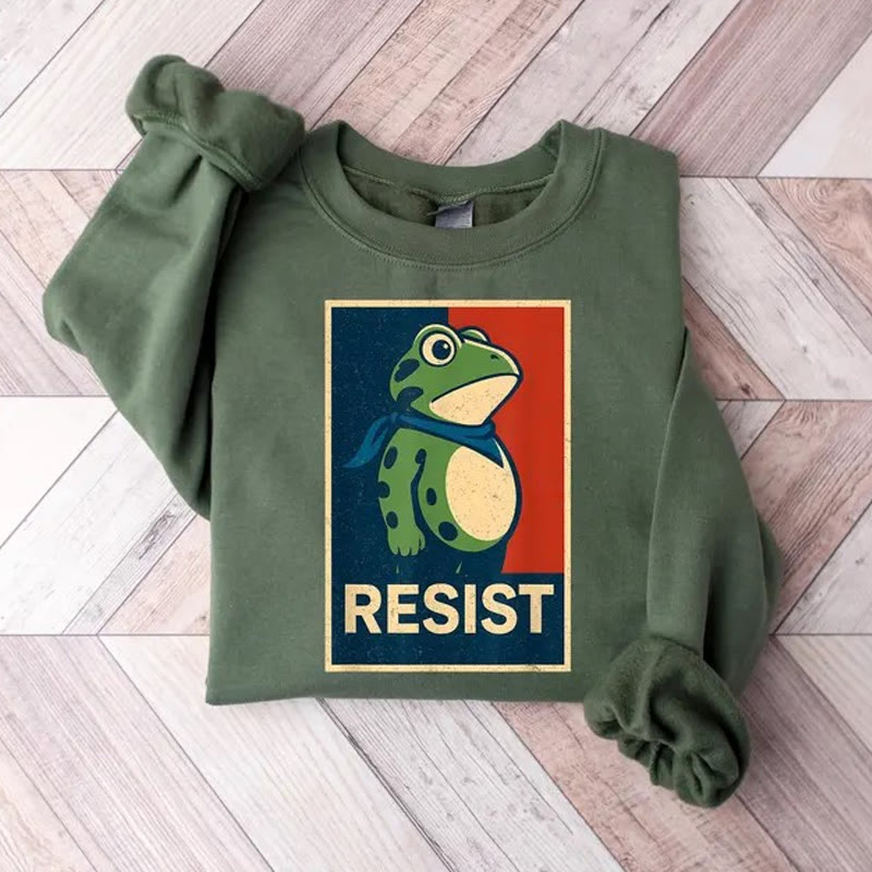 Fun Resistance Frog Print Long Sleeve Sweatshirt - Green - 5XL - image 1