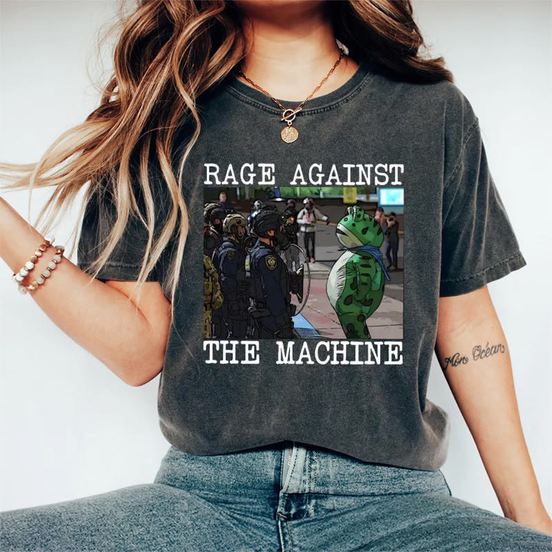 Women's Frog Resistance Letter Printed Acid Washed T-shirt - Black - 3XL - image 1