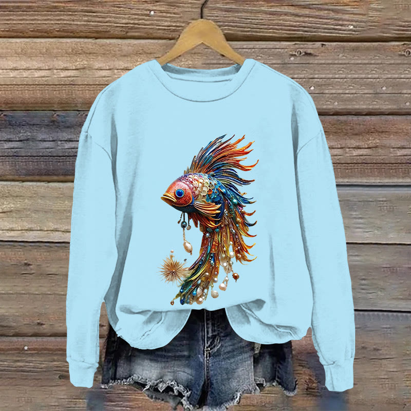 Colorful Underwater Whale Jewelry Print Long Sleeved Sweatshirt - Light Blue - US16-18(2XL) - image 2