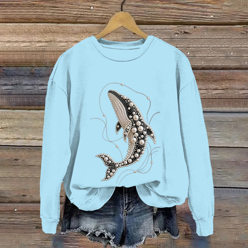 Women's Whale Jewelry Print Long Sleeve Sweatshirt - Light Blue - US16-18(2XL) - image 2