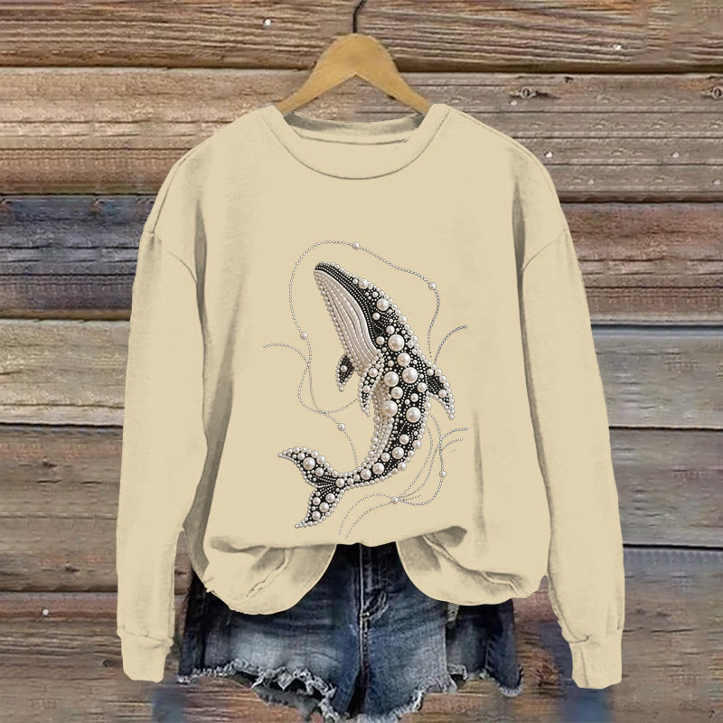 Women's Whale Jewelry Print Long Sleeve Sweatshirt - Apricot - US16-18(2XL) - image 1