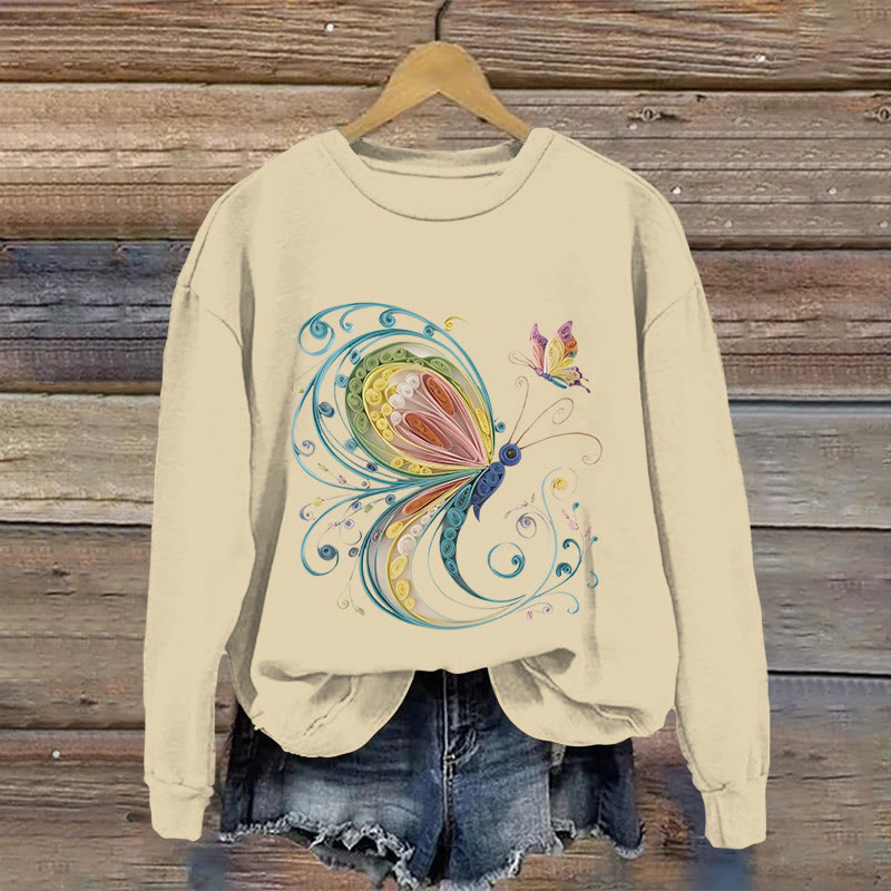 Colorful Butterfly Origami Print Long Sleeved Sweatshirt - Apricot - US16-18(2XL) - image 2