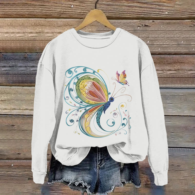 Colorful Butterfly Origami Print Long Sleeved Sweatshirt - White - US16-18(2XL) - image 1