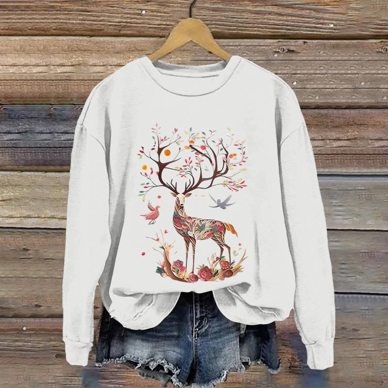 Colorful Reindeer Origami Print Long Sleeved Sweatshirt - White - US16-18(2XL) - image 2