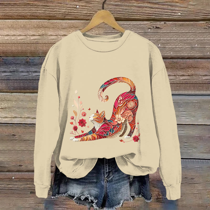 Colorful Cat Origami Print Long Sleeved Sweatshirt - Apricot - US16-18(2XL) - image 1