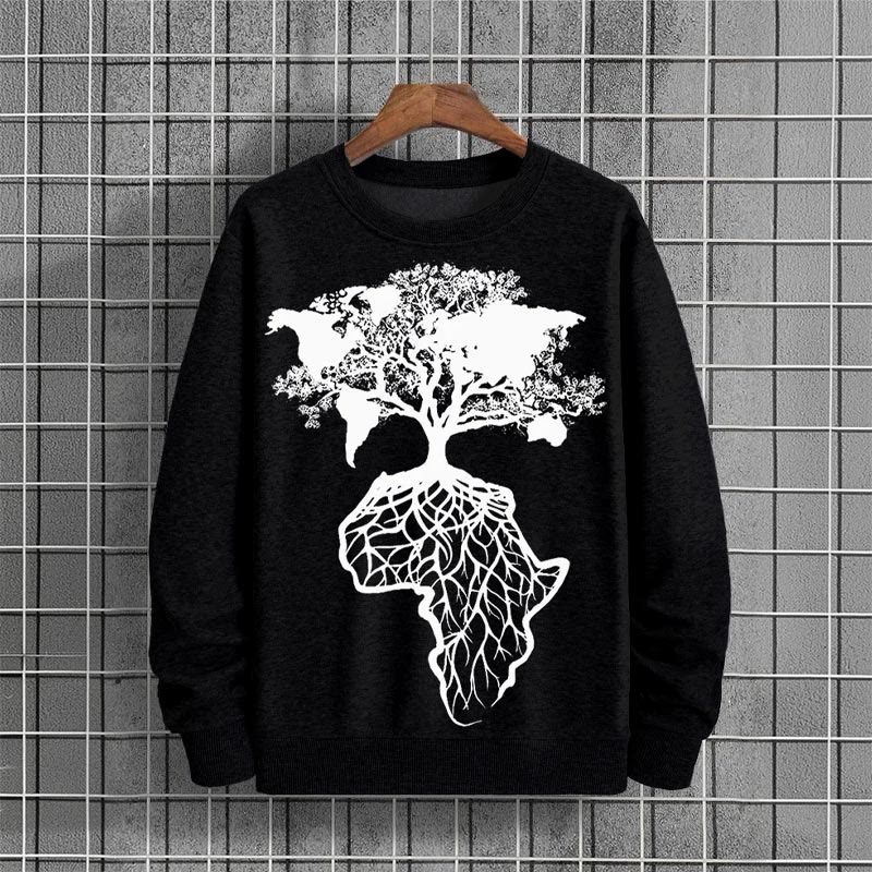 Men's Casual Tree of Life Print Long Sleeve Sweatshirt - Black - 6XL - image 4