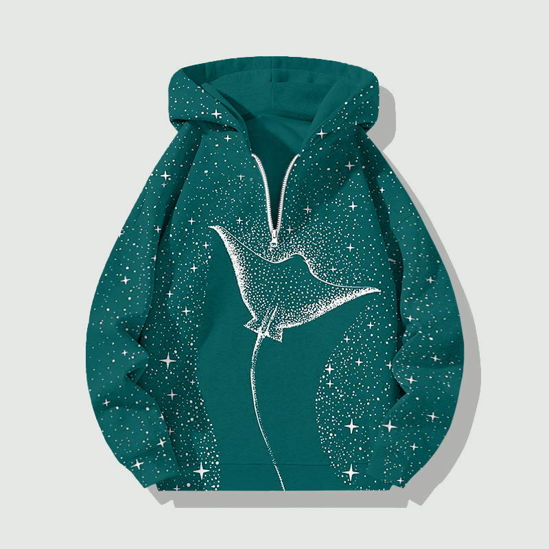 Unisex Starry Spotted Eagle Rays Half Zip Hoodie - Green - US32-34(5XL) - image 2