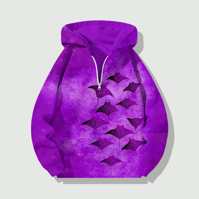 Unisex Vintage Manta Ray Half Zip Hoodie - Purple - US32-34(5XL) - image 2