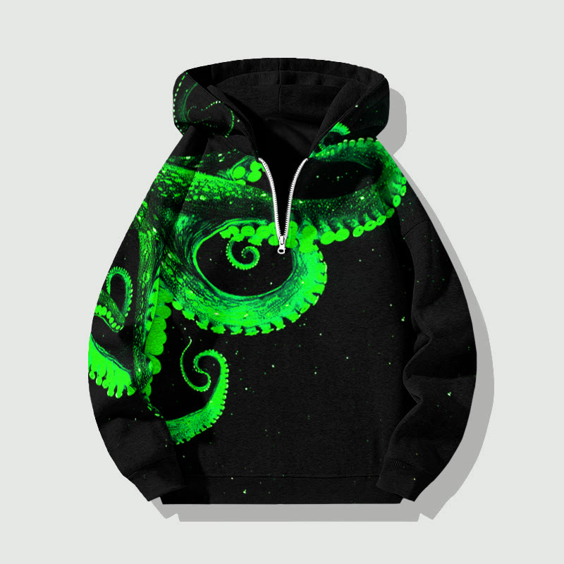 Unisex Three-dimensional Creative Octopus Half Zip Hoodie - Green - US32-34(5XL) - image 2