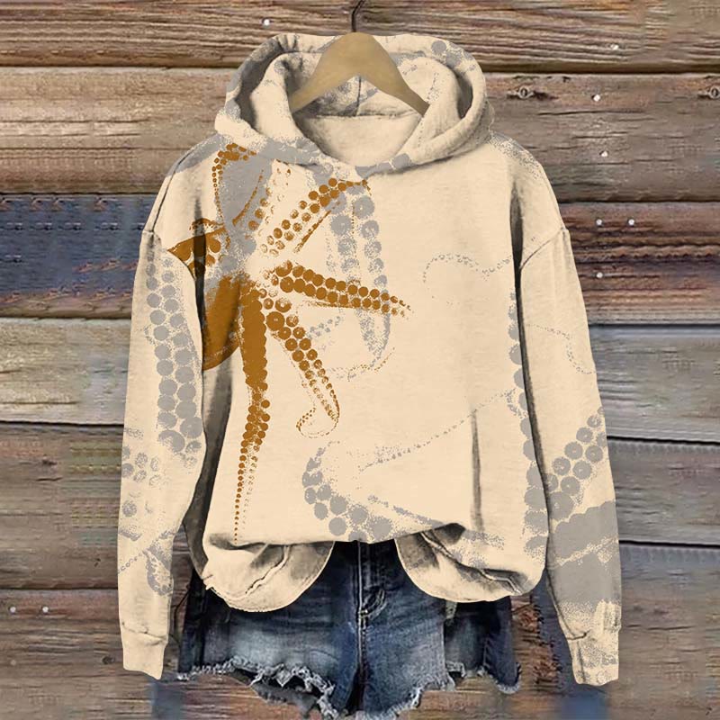 Vintage Blurred Octopus Tentacles Art Print Long Sleeve Hoodie - Apricot - US44-46(8XL) - image 2