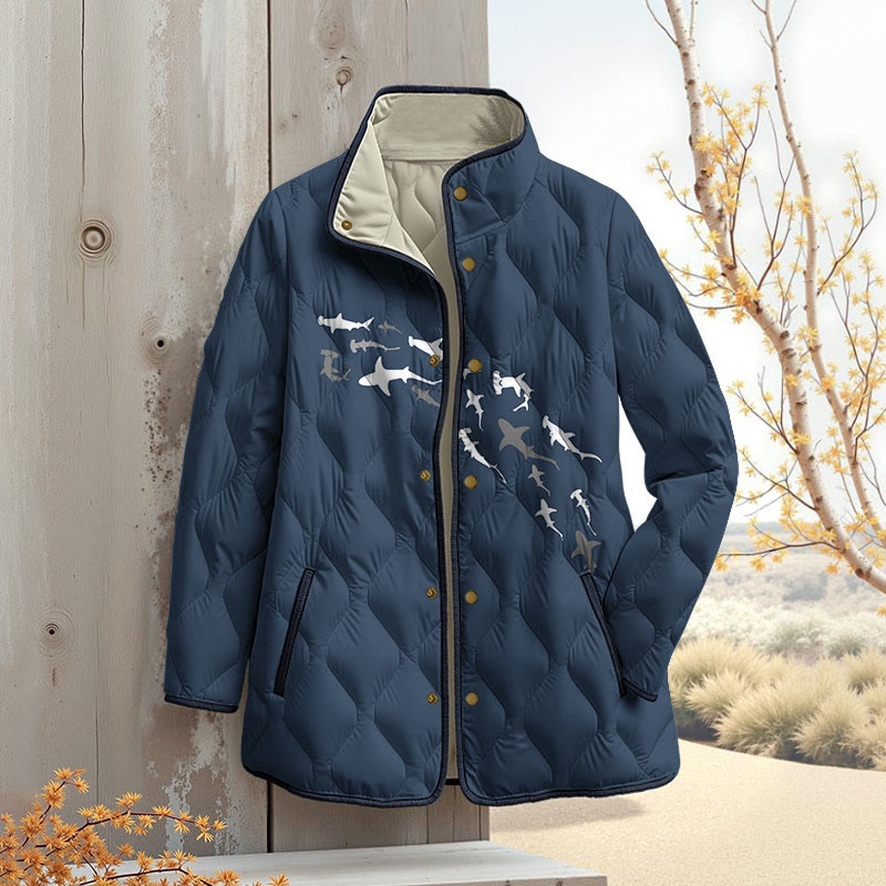 Shark Art Print Outerwear Jackets - Dark Blue - 4XL - image 1