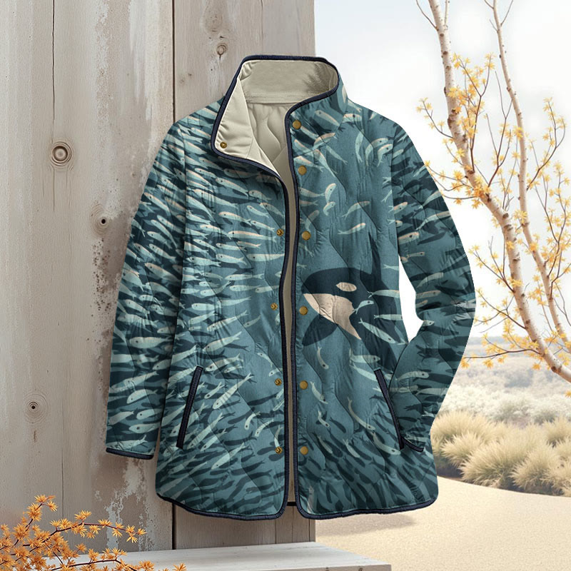 Orca And Herring Ball Art Print Outerwear Jackets - Blue - 4XL - image 1