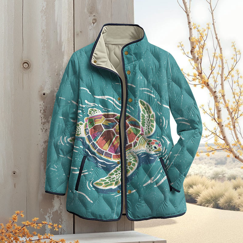 Rainy Colorful Sea Turtle Art Print Outerwear Jackets - Blue - 4XL - image 1