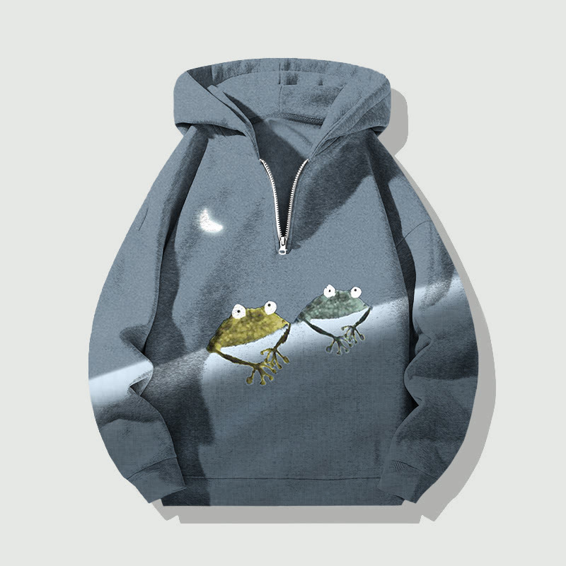 Unisex Simple Frog Color Block Half Zip Hoodie - Grey - US32-34(5XL) - image 2