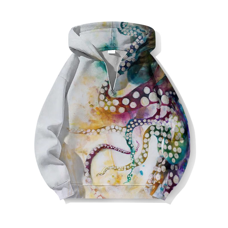Watercolor Ombre Octopus Print Half Zip Hoodie - Multicolor - US32-34(5XL) - image 1
