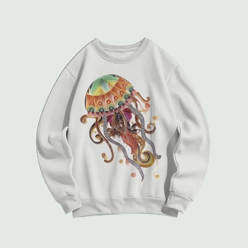 Creative Patchwork Jellyfish Art Print Long Sleeved Sweatshirt - White - US16-18(2XL) - image 2
