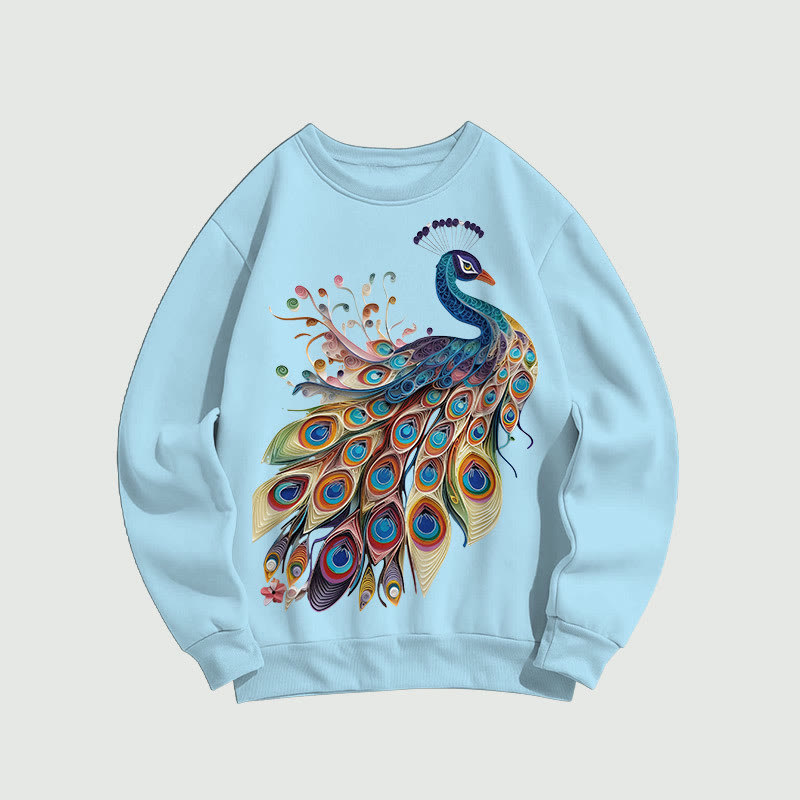 Vintage Elegant Peacock Print Long Sleeved Sweatshirt - Blue - US16-18(2XL) - image 1