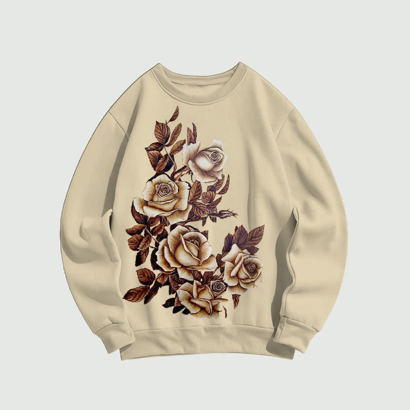 Retro Bronzing Rose Art Print Long Sleeved Sweatshirt - Apricot - US16-18(2XL) - image 1
