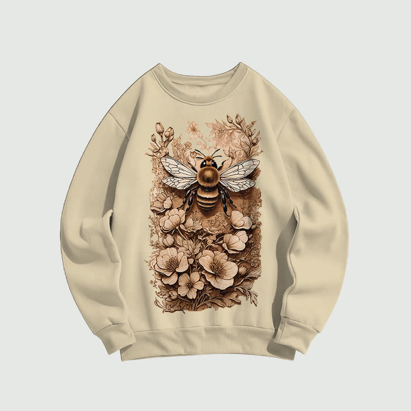 Funny Bee & Floral Art Print Long Sleeved Sweatshirt - Apricot - US16-18(2XL) - image 1