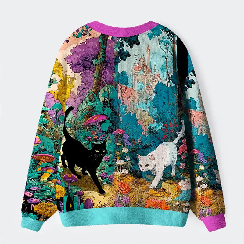 Magic Forest Cat Pattern Long Sleeved Cardigan - image 2