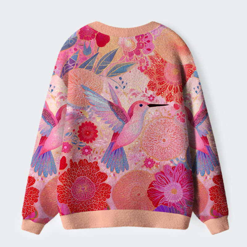 Flower And Bird Pattern Printing Long Sleeved Sweater Cardigan - image 2