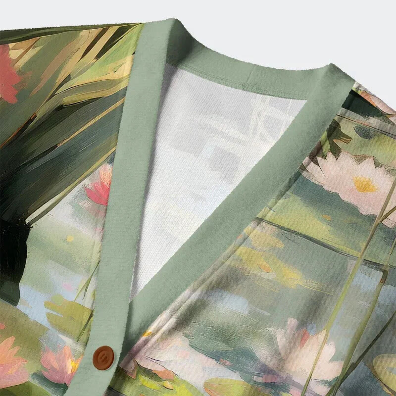 Pond Cat Pattern Long Sleeved Sweater Cardigan - image 3