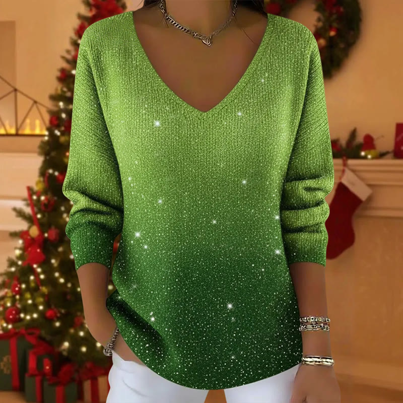 Starry Sky Gradient V-neck Long Sleeved Sweater - Green - 5XL - image 2