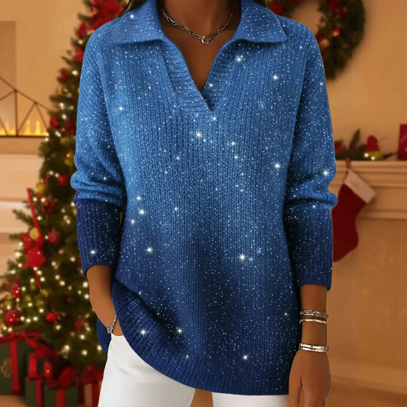 Starry Sky Gradient Collared Long Sleeved Sweater - Blue - 5XL - image 1