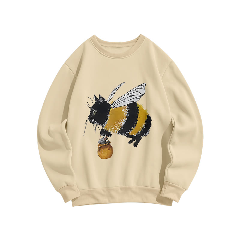 Fun Honey Cat Pattern Long Sleeve Sweatshirt - Apricot - US16-18(2XL) - image 2