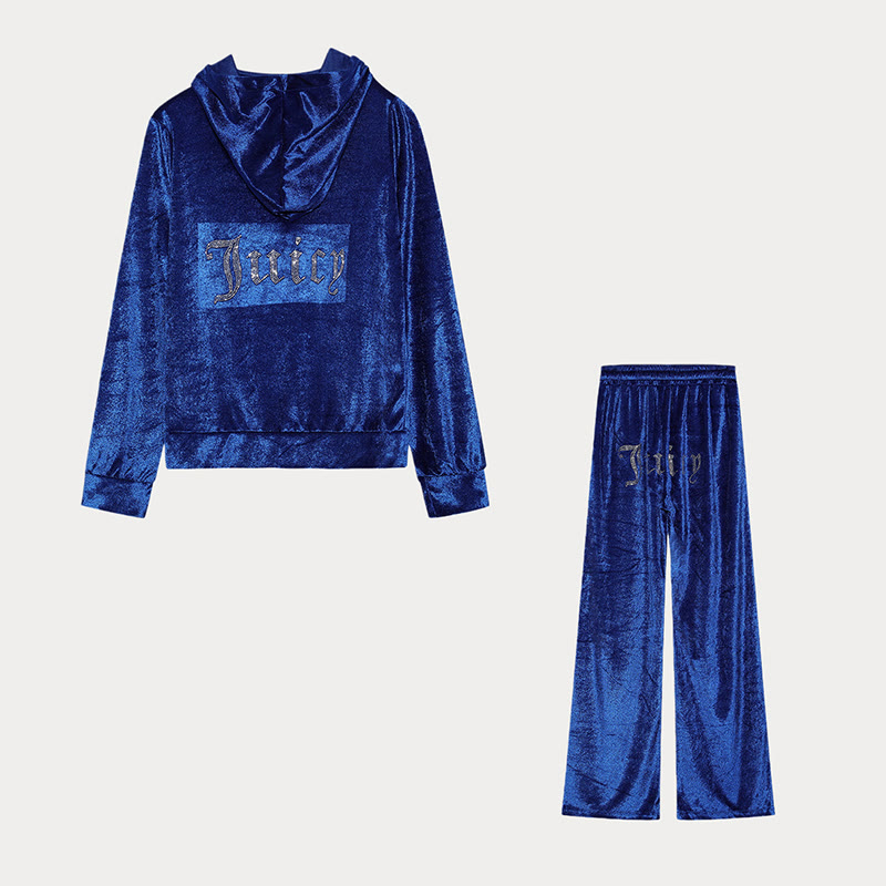Solid Color Rhinestone Velvet Sporty Casual Two-Piece Set - image 1
