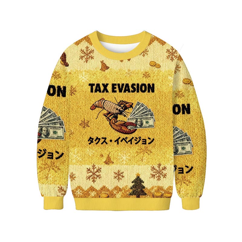 Japanese Style Fun Lobster Print Long Sleeved Sweater - Yellow - 5XL - image 1