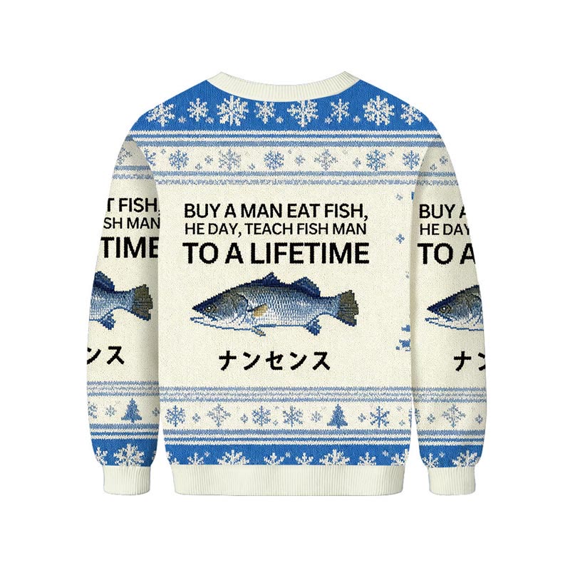 Japanese Retro Fish And Fun Letter Print Long Sleeved Sweater - image 2