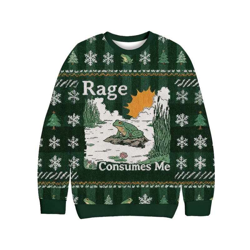 Rage Consumes Me Frog Pond Long Sleeved Sweater - Dark Green - 5XL - image 1